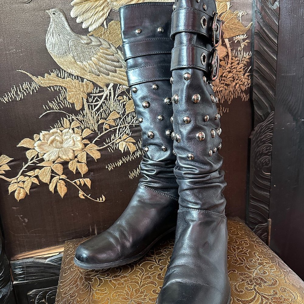 Stuart Weitzman Black Studded Motorcycle Boot Size 6